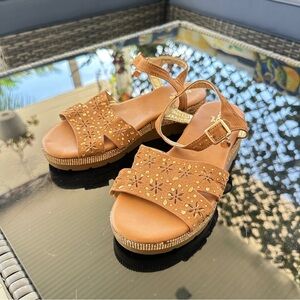 Bebe Brown and Gold Sandals with Elegant Perforated Design